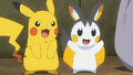 Pikachu (de Sacha) et Emolga (d'Iris)