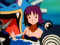 Le Professeur Flora se baigne avec des Pokémon.
