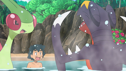 Fichier:SL086 - Libégon de Barbara (Poké Monture) et Carchacrok de Sacha (Poké Monture) (Flash-back).png