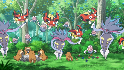 Fichier:XY054 - Sepiatroce, Sepiatop, Coxy, Keunotor et Flabébé.png