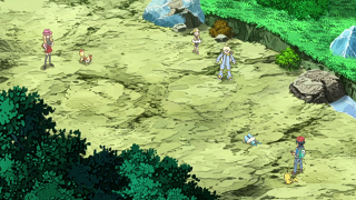 Fichier:XY037 - Feunnec de Serena et Grenousse et Pikachu de Sacha (Flash-back).png