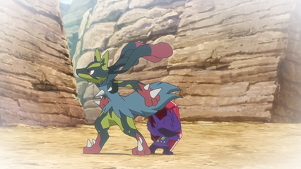 Fichier:LH111 - Méga-Lucario de Rhod et Méga-Ténéfix d'Ult (Flash-back).png