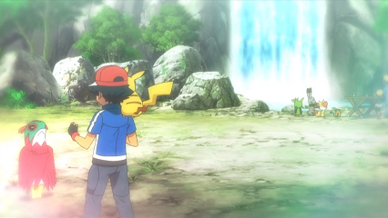 Fichier:XY038 - Marisson, Sapereau et Dedenne de Lem et Feunnec de Serena (Flash-back).png