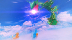 Rayquaza s'apprête à achever l'équipe du joueur.