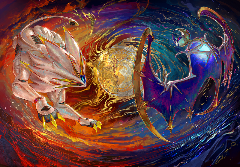 Fichier:Dessin complet Gardiens Astraux - Solgaleo et Lunala par AKIRA EGAWA.png