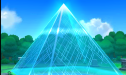 La pyramide de lumière protégeant l'Eau Lumineuse.