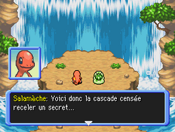 Les compères devant la cascade.