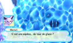 Mentali faisant face à la tour cristalline parcourue d'éclairs.