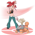 Adriane et Chartor dans Pokémon Masters EX.