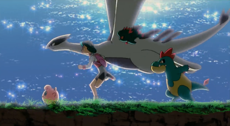 Fichier:Lugia sauvage, Rondoudou, Feuforêve et Crocrodil de Marina Film 9 Intro.png