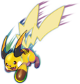 Artwork de Méga-Raichu X en train d'attaquer.