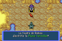 La Plume Vermillon se transformant en Plume Crépuscule dans Pokémon Donjon Mystère : Équipe de Secours Rouge et Bleue.