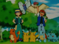 Zippo avec son Dresseur, Sacha et les autres Pokémon