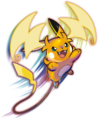 Artwork de Méga-Raichu Y en train d'attaquer.