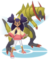 Iris et tranchodon dans Pokémon Masters EX.