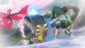 Sulfura de Galar (de Lucius), Arboliva (de Lucius), Hachécateur (de Lucius), Feu-Perçant (de Lucius), Lokhlass (de Lucius) et Rayquaza (de Lucius)
