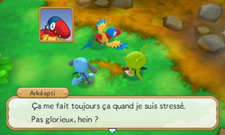 Arkéapti s'écroule par terre, face à la pression imposée par Entei.