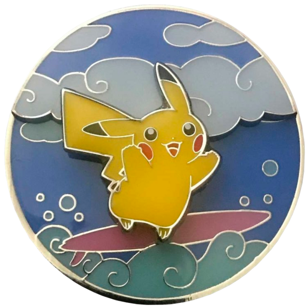 Fichier:Pin's JCC Collection avec pin's Deluxe Célébrations Pikachu Surfeur.png