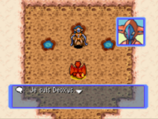Le joueur face à Deoxys au fond du donjon.