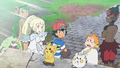 Candine (de Barbara), Goupix d'Alola (de Lilie), Pikachu (de Sacha) et Togedemaru (de Chrys)