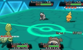 Un Arcko et un Zigzaton contre un Poussifeu et un Medhyèna dans Pokémon Rubis Oméga et Saphir Alpha.