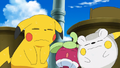 Pikachu (de Sacha), Croquine (de Barbara) et Togedemaru (de Chrys)