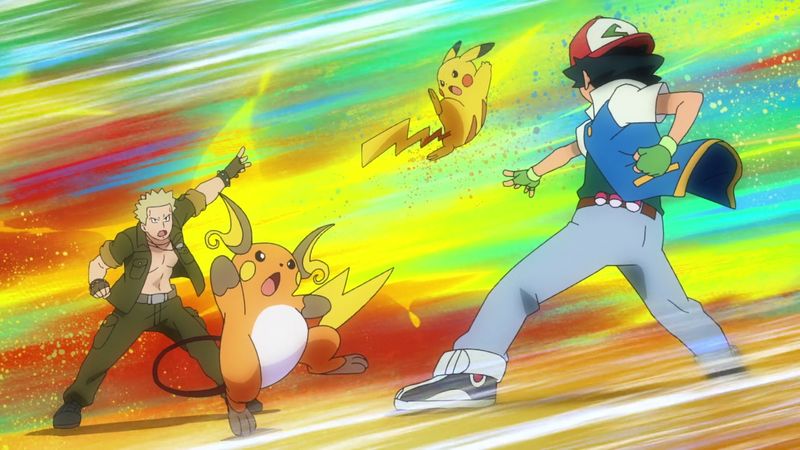 Fichier:LV018 - Raichu du Major Bob et Pikachu de Sacha (Flash-back).png