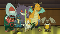 Hydragon (de Sacha), Lucario (de Sacha), Ectoplasma (de Sacha), Palarticho (de Sacha) et Dracolosse (de Sacha) et Marisson (de Lem)